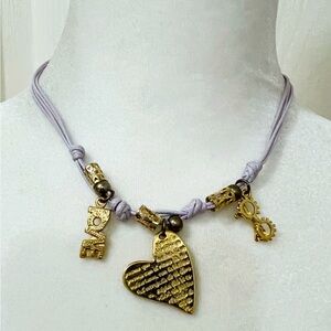 Vintage Golden Tone Lavender Color Heart Love , Choker Necklace